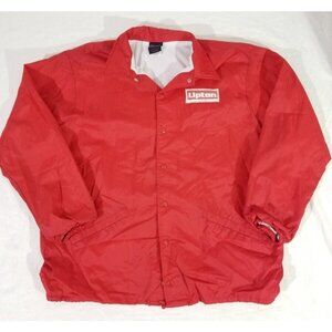 Vintage Lipton Tea Jacket Adult XL Red Snap Up Windbreaker Collar Drink Hilton